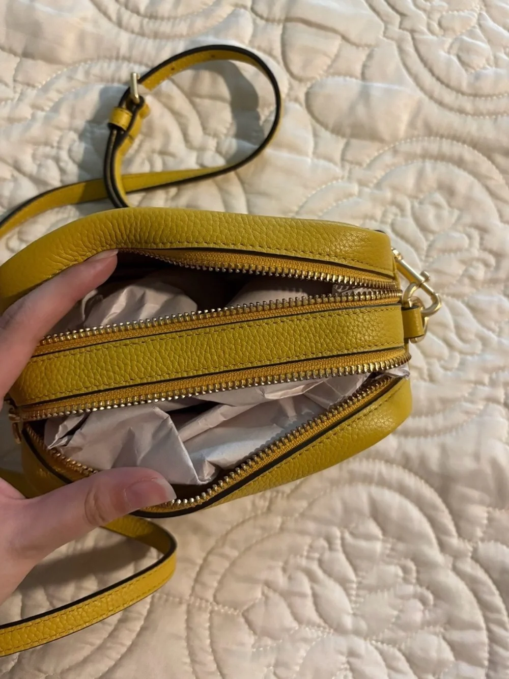 Tory Burch Yellow Pebbled Leather Crossbody Bag